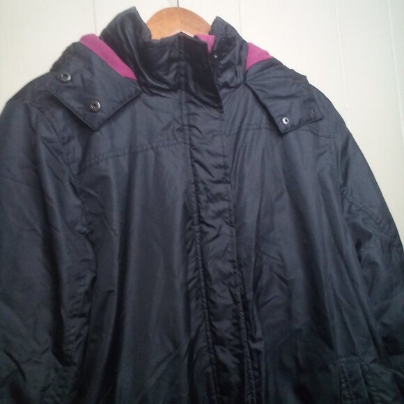 Attention Coat Jacket XL Women Hood Pockets Zipper Snap Black - Picture 8 of 14